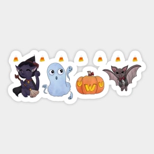 Cute Kawaii Halloween Pattern and Sticker Sheet Witch Cat Jack O Lantern Ghost Vampire Bat Sticker